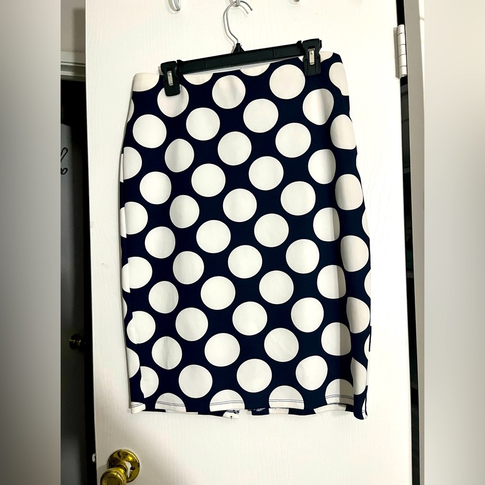 Navy Blue Pencil Skirt With White Polka Dots